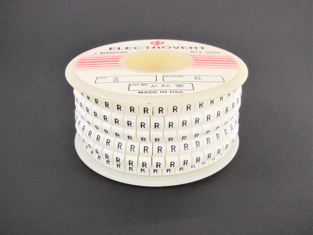 1000x Wieland Size 3, Letter R Slip On Wire Marker .080″ to .12″ OD Z Type