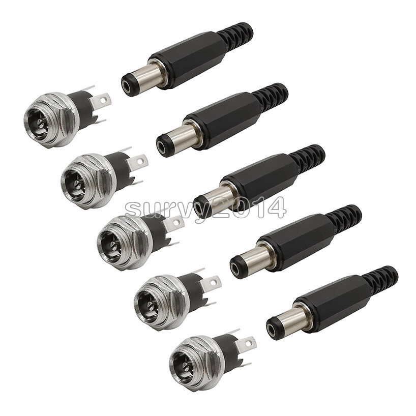 5.5×2.1mm DC Power Supply Plug Connector + Female Metal Panel Mount Socket Jack