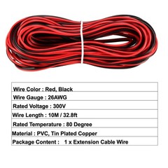 2pin Extension Cable Cord 26 AWG Parallel Wire Tin Plated Copper Red Black 10M
