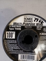 #14 Gauge White Solid Copper Wire 70′ FT Roll THHN/THWN UL Listed – White