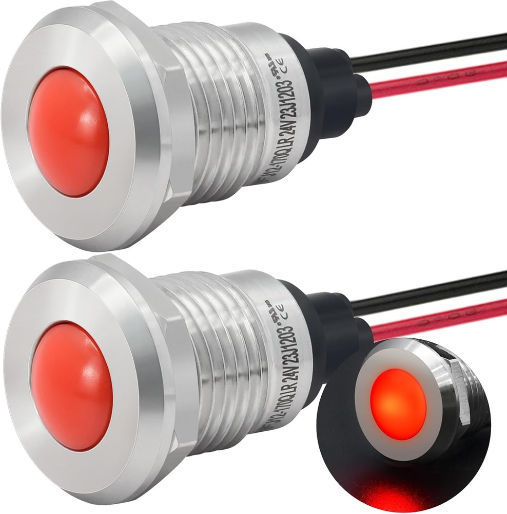 UL Listed Indicator Light 12mm 0.47 Inch LED Lamp 140mm 5.5 Inch Wire 12V 24V