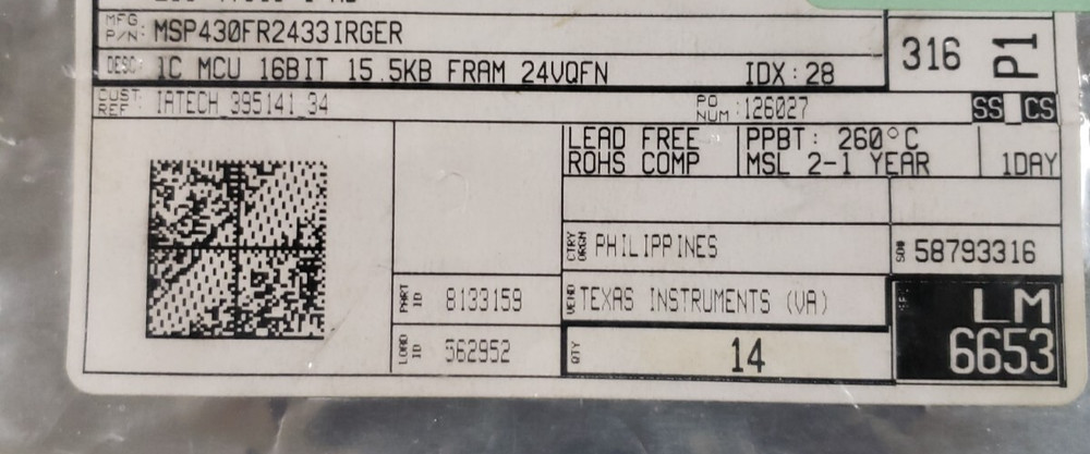 MSP430FR2433IRGER VQFN-24 (4Pcs) …………………………..(SB6)