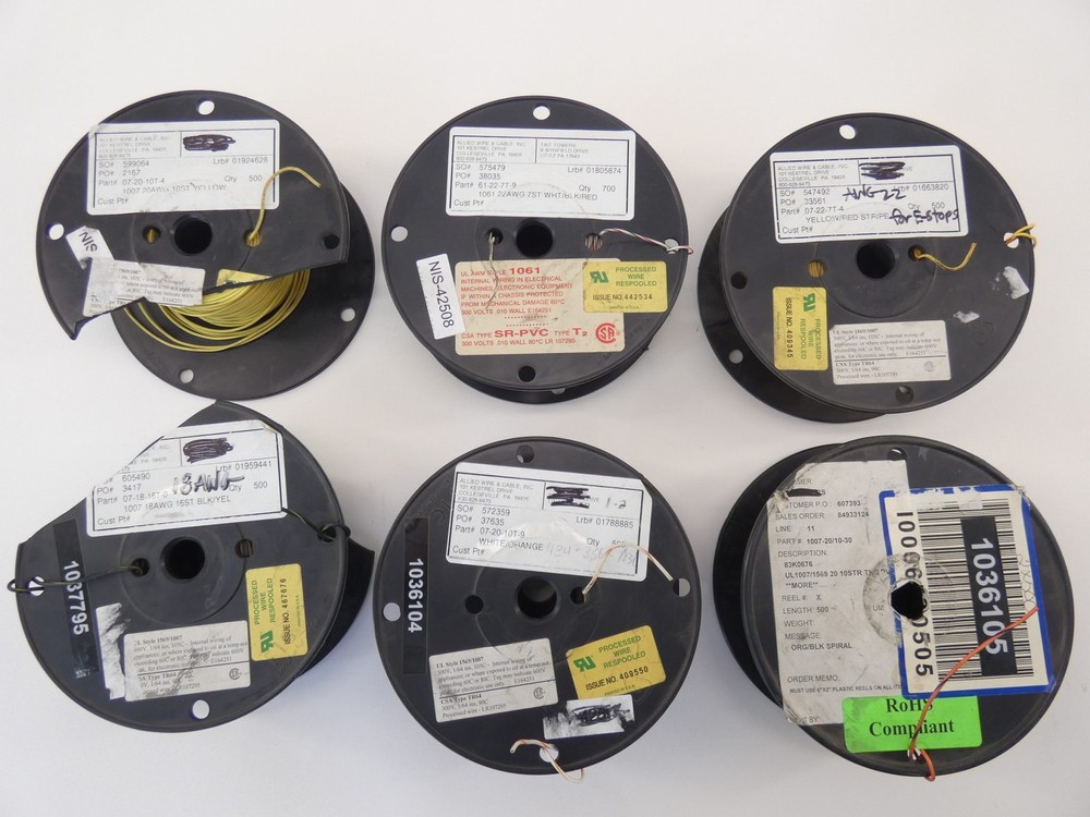*Lot of 6* Allied Wire & Cable Wire Spool Reels 61-22-7T-9, 07-22-7T-4, 07-20…