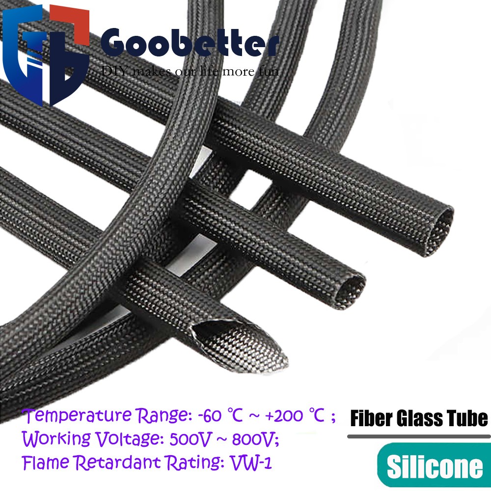 1-20mm Black Silicone Fiber Glass Tube Wire Cable Insulating High Temp Sleeving