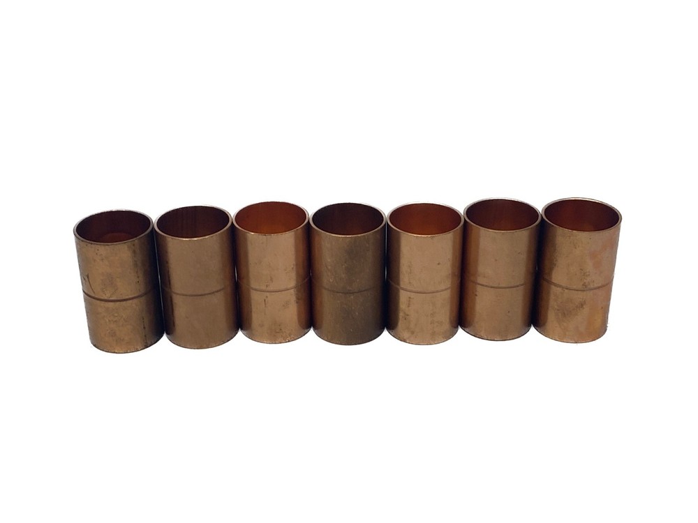 (7) NOS Unbranded 3/4” x 3/4” Copper Coupling w/ Rolled Tube Stop 7/8” OD