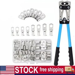 Battery Cable Lug Crimping Tool Heavy Duty 10-1 AWG W 60PC Copper Ring Terminal