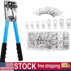 Battery Cable Lug Crimping Tool Heavy Duty 10-1 AWG W 60PC Copper Ring Terminal