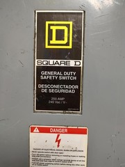 Square D D324N Safety Switch 3 Pole 200 AMP 240 volt Fusible Disconnect