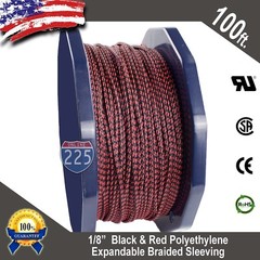 100 FT 1/8″ Black Red Expandable Wire Sleeving Sheathing Braided Loom Tubing US