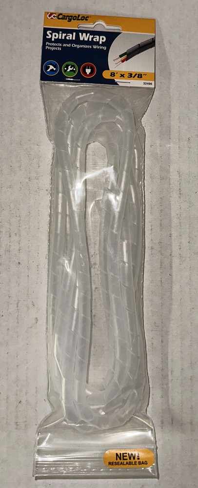 Cargoloc Spiral Wrap 8ftx3/8″ FSP Clear Flexible Plastic Protects Organize Wires