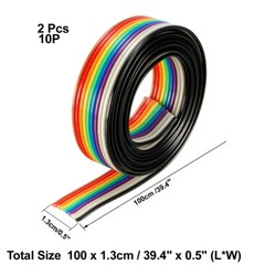 Flat Ribbon Cable 10P Rainbow IDC Wire 1.27mm Pitch 1m Long 2pcs
