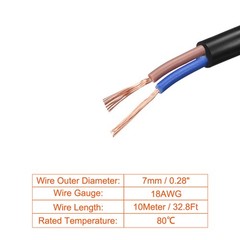 RVV Wire Cable 3 Conductor PVC Coated Copper 18AWG 32.8Ft 0.75x3mm² Black