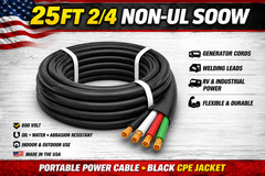 2/4 SOOW Portable Cord 25FT 600V Non UL Black Flexible Cable USA Made