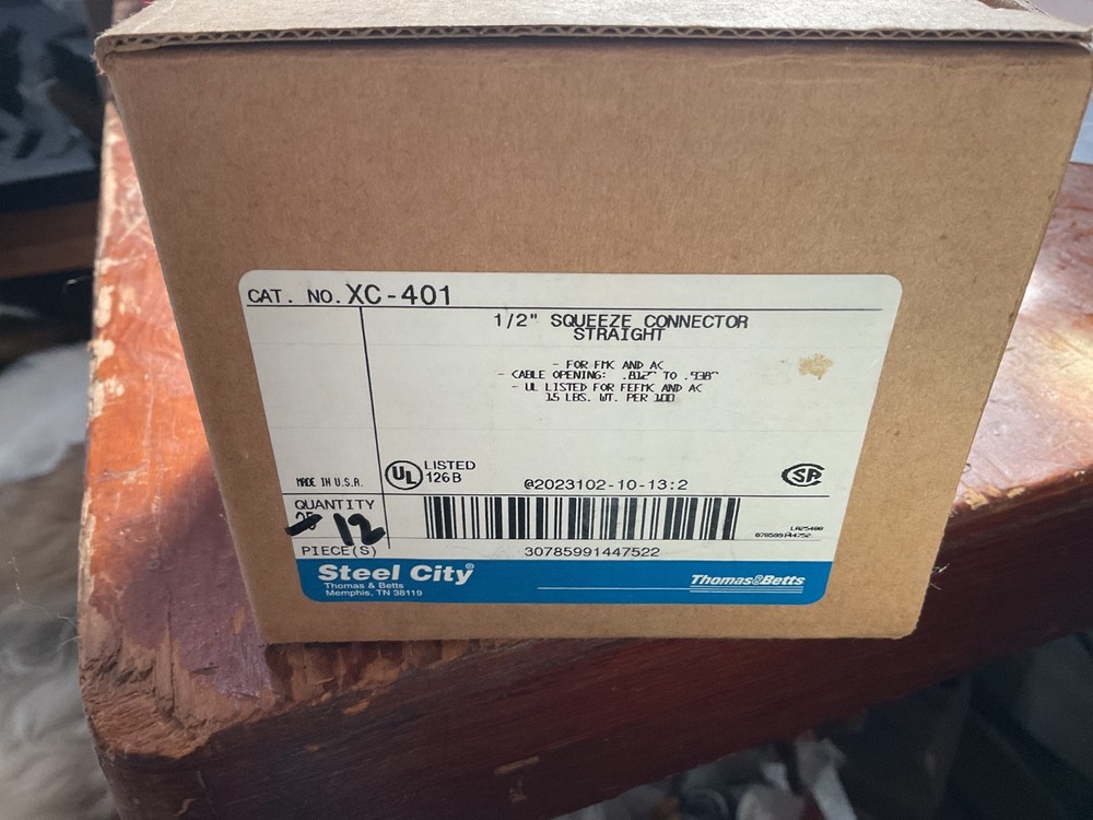 T&B Steel City XC 401 (Box Of 12) Straight 1/2″ Squeeze Connectors (1479)