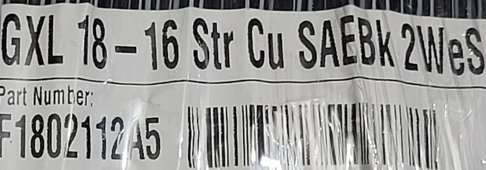 Southwire #18awg GXL SAE J1128 XLPE Automotive Wire 125C Black/White /100ft