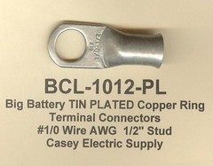 20 TIN PLATED Copper Ring Lug Terminal Connector #1/0 Wire Gauge 1/2″ Stud MOLEX