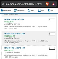 OMEGA ENGINEERING HTMG-1CU-614S/C 100′ Roll Tinned High Temp Heater Hookup 450°C