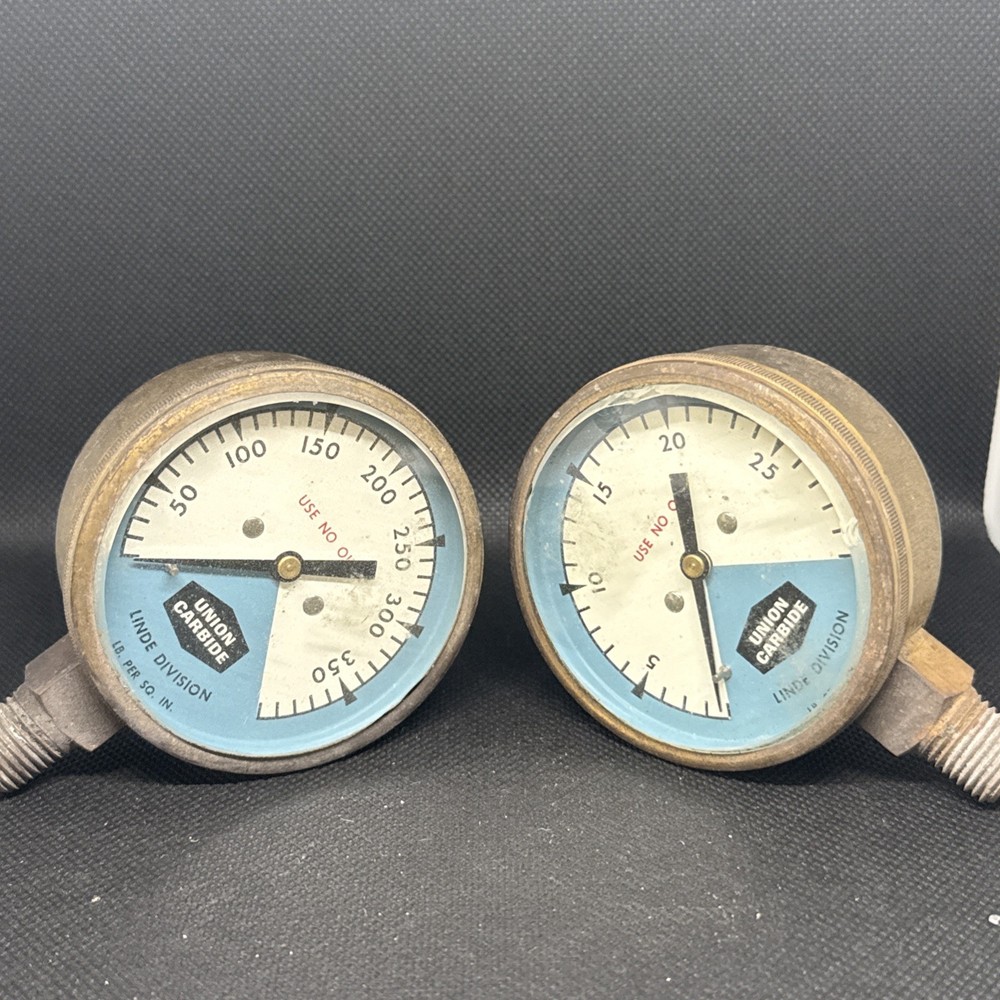 Pair Vintage Industrial Union Carbide Gauges – Made In USA – Upcycle / Steampunk