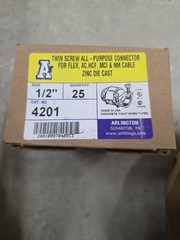 25pc,Arlington Industries 4201, 1/2″, Die-Cast, Single Cable, AC/Flex Connector