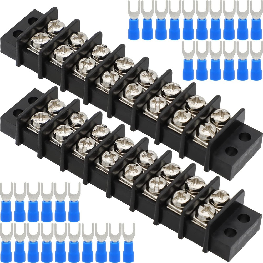 Terminal Block,2 Pack 8 Circuits 20-30A 200v-450v Dual Row Screw Terminals Strip