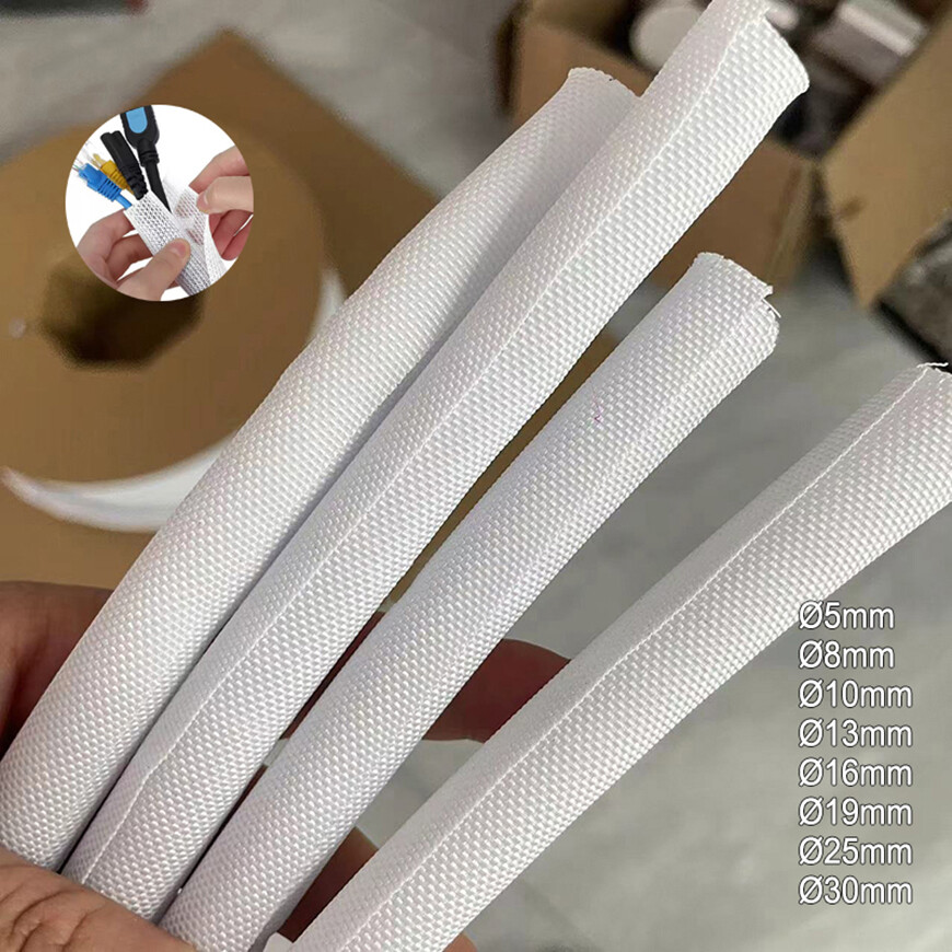 White Braided Sleeving Self Closing Braid Cable Wiring Harness Loom Protection