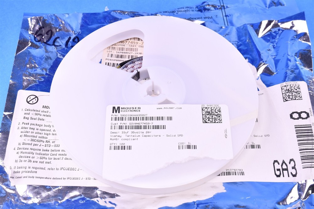 100 Vishay 33uF Conformal Coated Tantalum Capacitors 16V 720mOhm 595D336X0016B2T