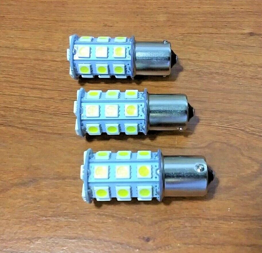 3 Super Bright BBT 12 volt DC 27 White LED 1156 Light Bulbs