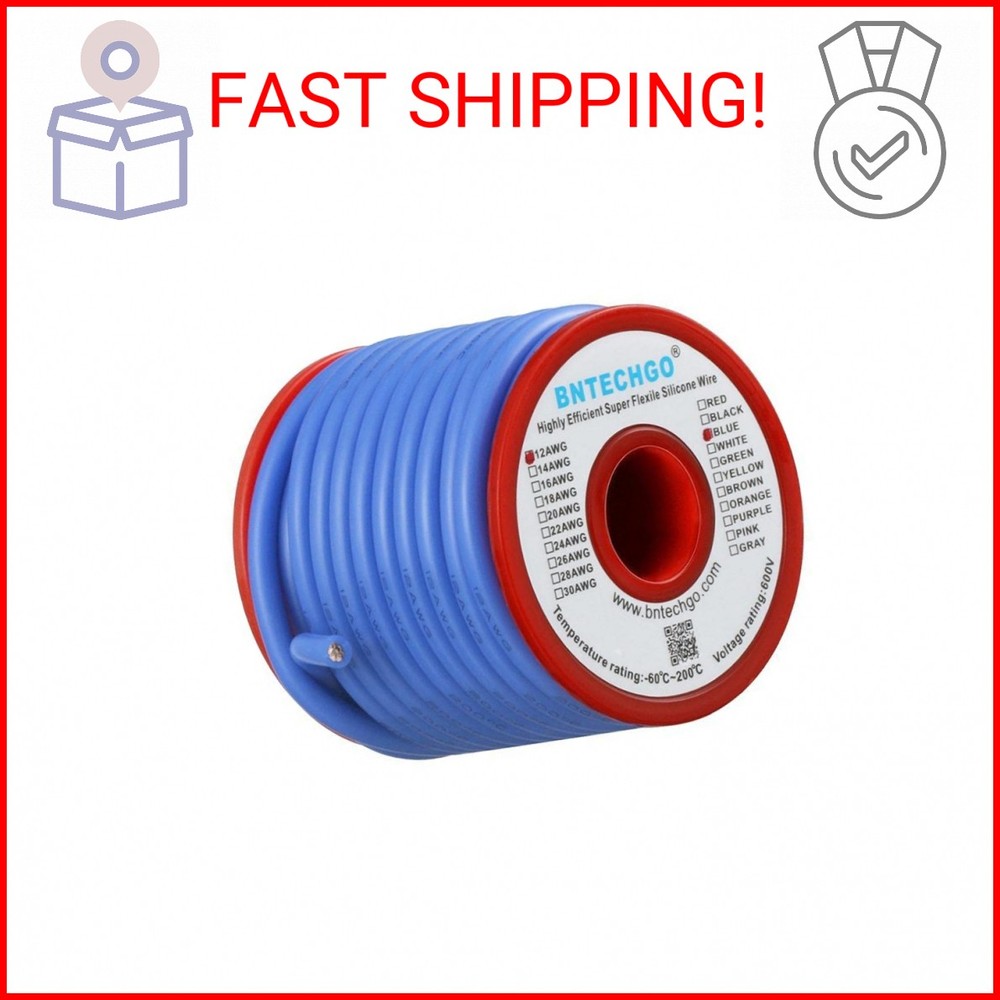 BNTECHGO 12 Gauge Silicone Wire Blue Spool 25 ft Flexible 12 AWG Stranded Tinned