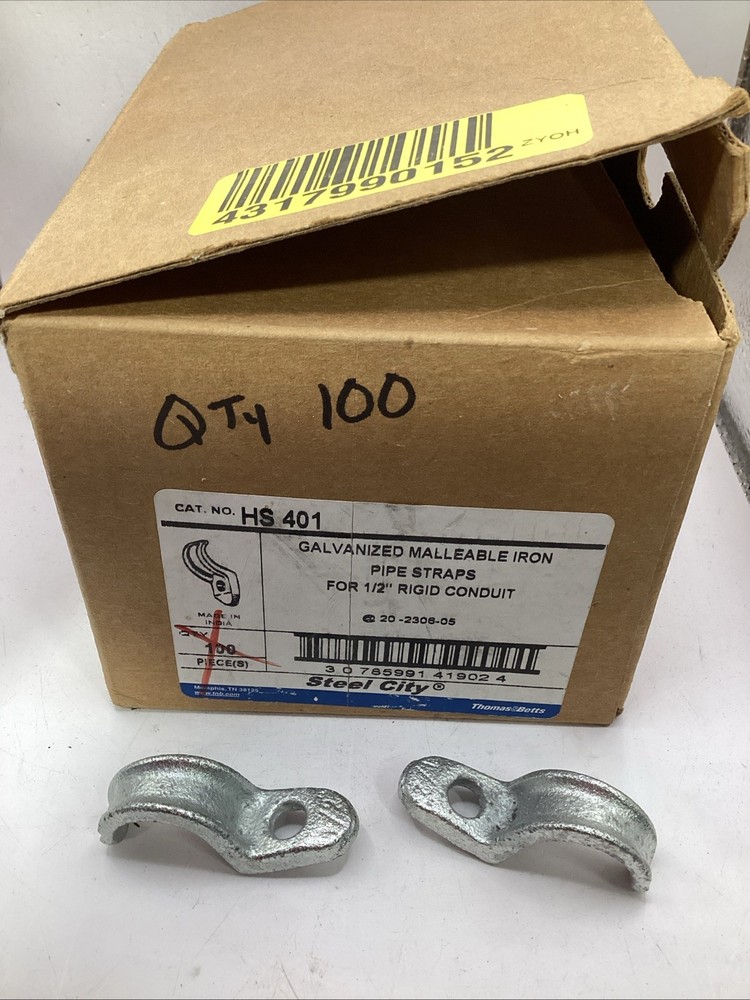 SteelCity HS401 Galv. Malleable Iron Pipe Straps For 1/2” Rigid Conduit Qty 100