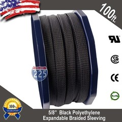 100 FT. 5/8″ Black Expandable Wire Cable Sleeving Sheathing Braided Loom Tubing
