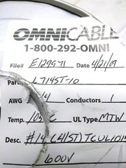 New Omni 714ST-10 MTW Electrical Wire, 41 Strand, 14 AWG, 600V, UL1015, 250′