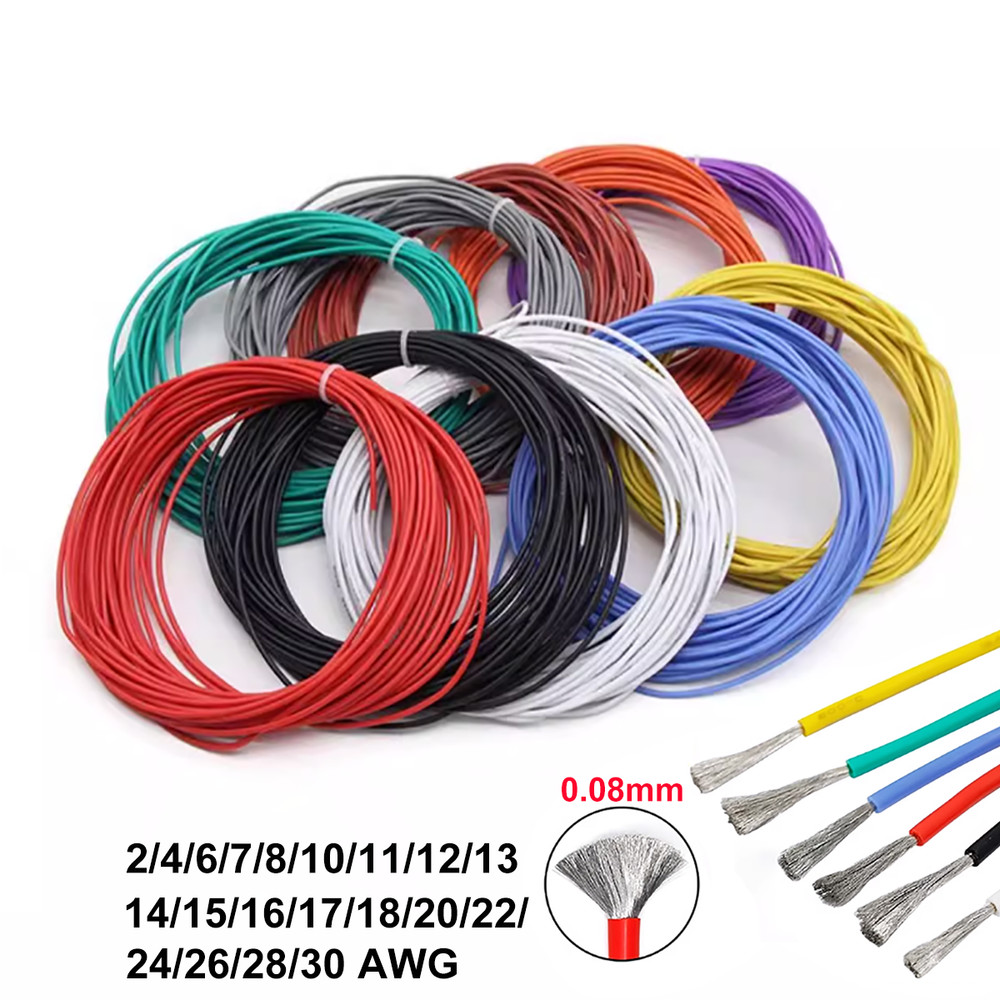 Flexible Soft Silicone Cable Wire 2/4/6/7/8/10/11/12-30AWG 0.08mm Tinned Copper