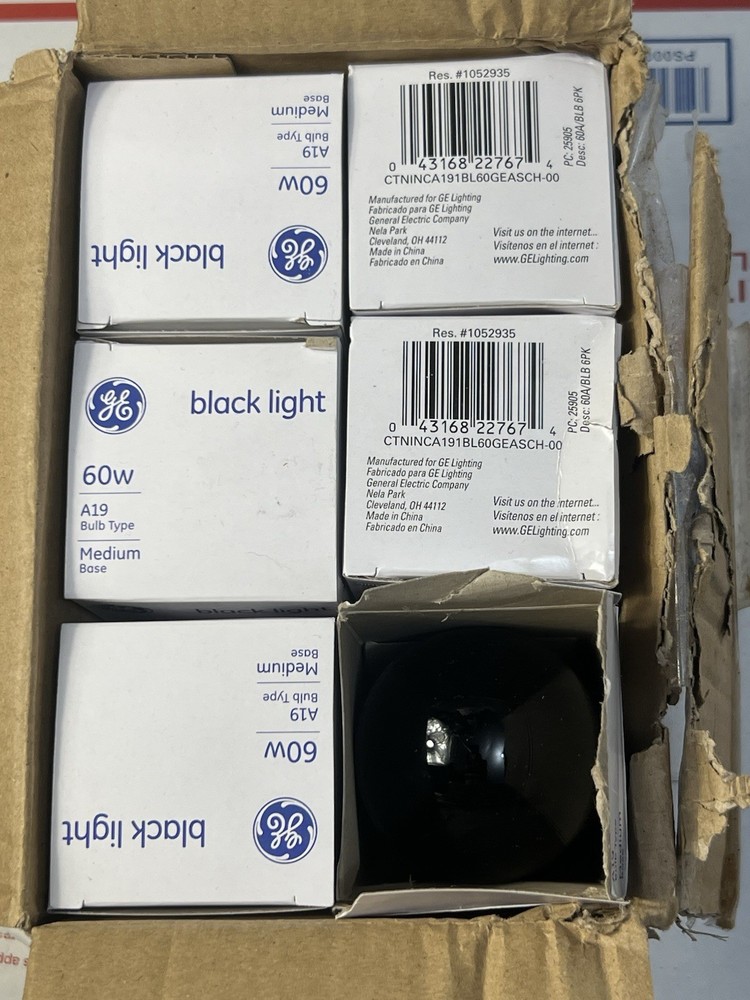 GE Black Light Bulbs 60W A19 Medium Base Lot of 6 – Blacklight Set