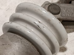 Porcelain high-voltage electrical insulator, 45 Ft/Lb, 6-3/0 ACSR, 6-4/0 AL