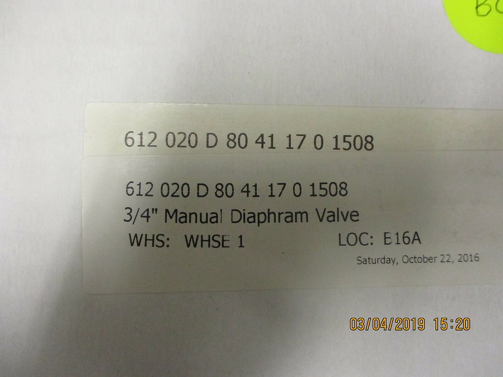 612 020 D 80 41 17 0 1508 Gemu 612 3/4″ Diaphragm Valve 3/4″Tri-Clamp BRAND NEW!