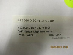 612 020 D 80 41 17 0 1508 Gemu 612 3/4″ Diaphragm Valve 3/4″Tri-Clamp BRAND NEW!