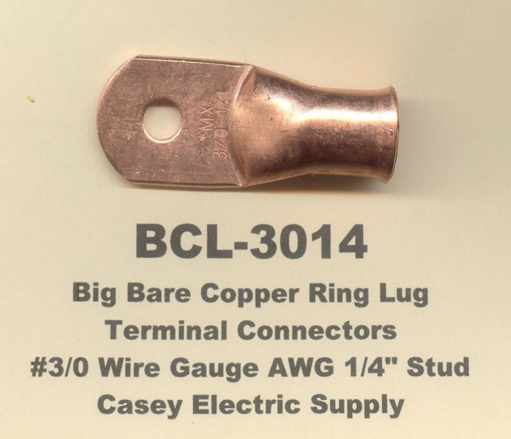 10 Bare Battery COPPER Ring Terminal Connector #3/0 Gauge Wire 1/4″ Stud MOLEX
