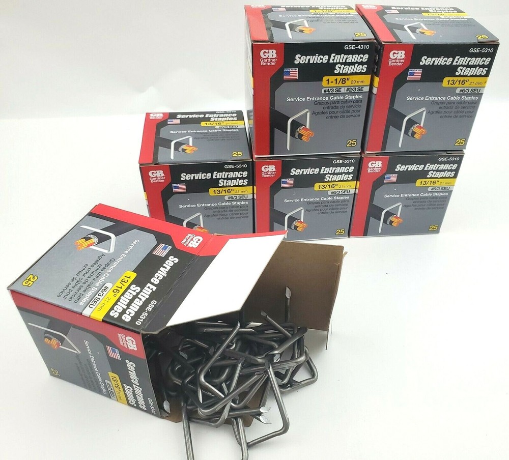 Lot of 6 Boxes of 25 Gardner Bender Service Entrance Staples GSE-5310 13/16″