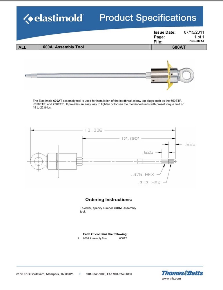 Elastimold 600AT High voltage Power Lineman Tool 15-35kV Assembly Tool Stick-Op