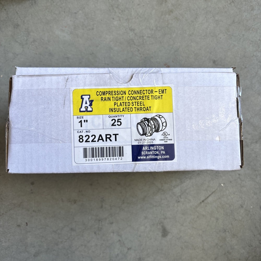 Arlington 822ART 1″ EMT Compression Connector Plated Steel, Rain Tight & Concre