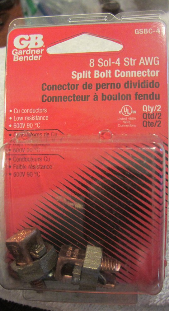 2 pack,Copper Split Bolt Connector, 4 AWG to 8 AWG, 2-Pk. -GSBC-4,NEW in pack