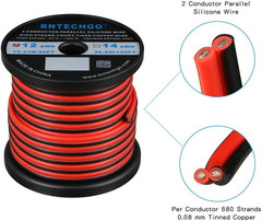 BNTECHGO 12 Gauge Flexible 2 Conductor Parallel Silicone Wire Spool Red Black Hi