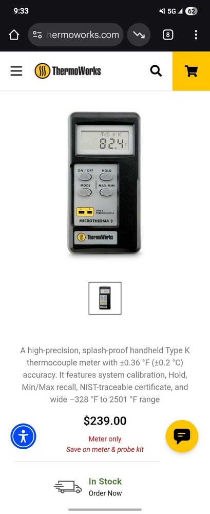 MicroTherma 2K High Precision Thermocouple Meter and Probe Kit