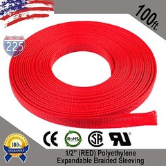100 FT 1/2″ Red Expandable Wire Cable Sleeving Sheathing Braided Loom Tubing US