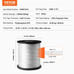 VEVOR Polyester Pulling Tape Mule Tape 1/2″ x 5249′ 1250 lbf Tensile Capacity