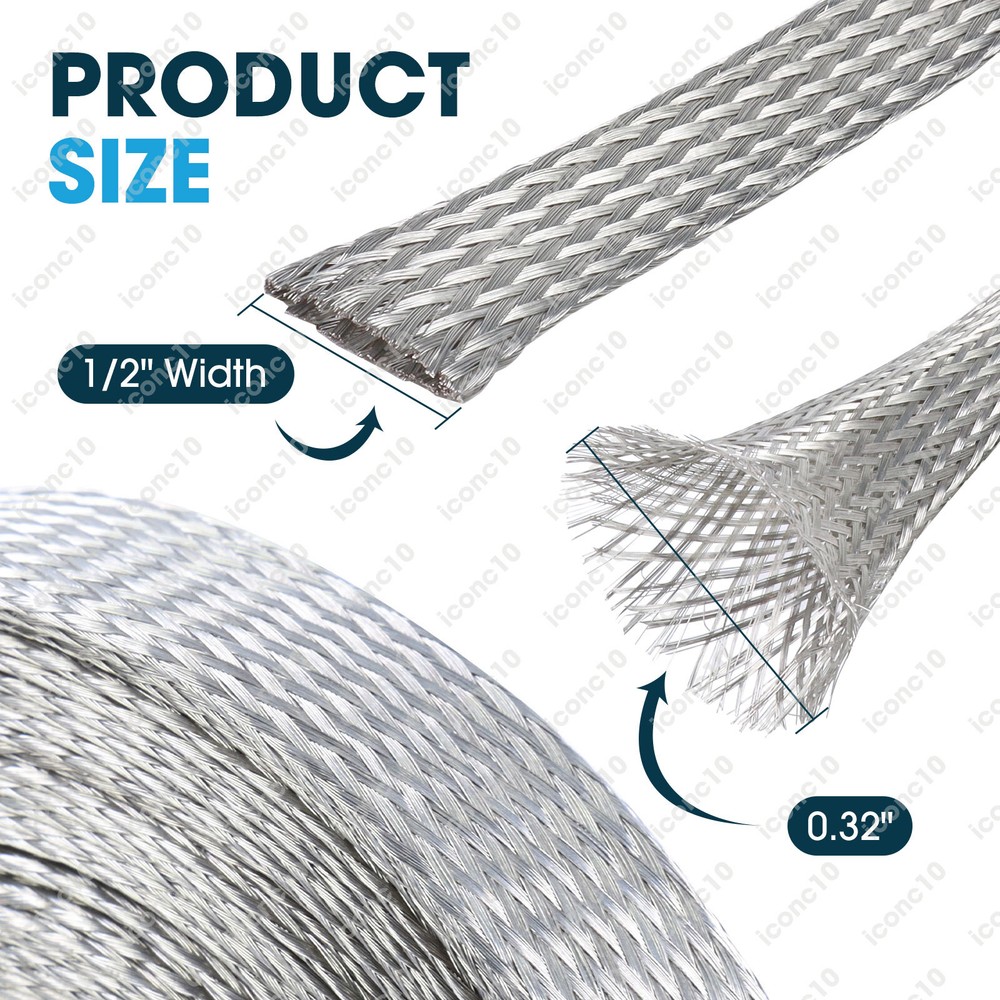 1/2″W Tinned Copper Metal PET Expandable Braided Sleeving Flexible Cable Mesh