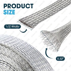 1/2″W Tinned Copper Metal PET Expandable Braided Sleeving Flexible Cable Mesh