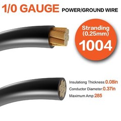 1/0 Gauge Wire(20ft Each – Red/Black) Copper Clad Aluminum CCA – Primary 40FT