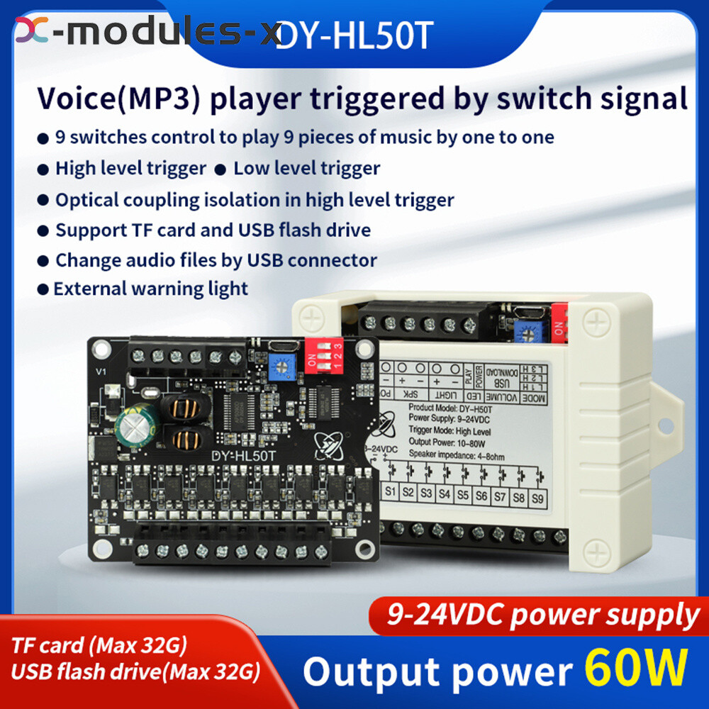 DC9-24V 60W Voice Broadcast Module one-on-one MP3 Prompt Trigger Board