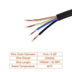 RVV Wire Cable 4 Conductor PVC Coated Copper 20AWG 32.8Ft 0.5x4mm² Black
